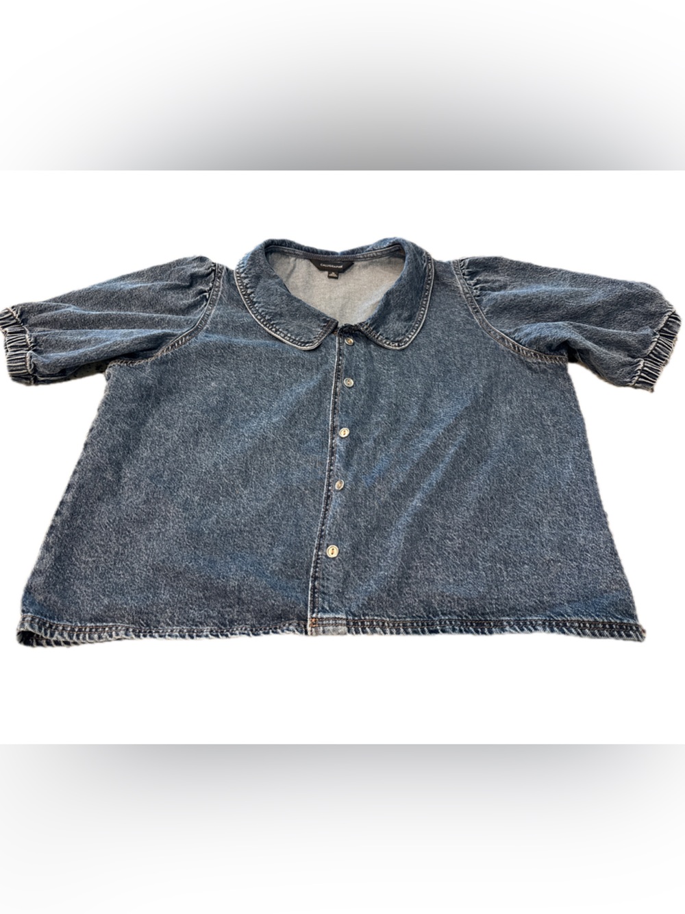 Relaxed Blue Denim Button-Front Jean Jacket with Peter Pan Collar